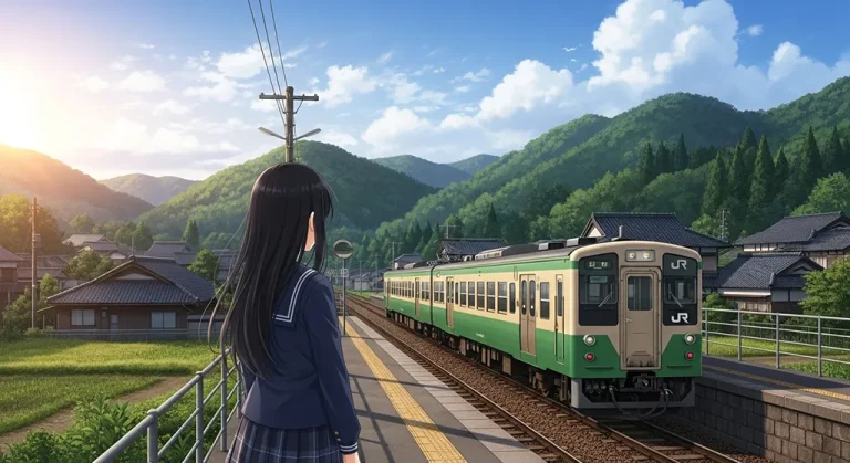 Anime train aesthetic wallpaper in 4K ultra HD for laptop and desktop screens