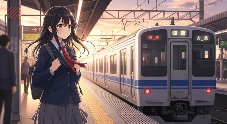 Japanese anime railway 4K background image for widescreen laptops and PCs