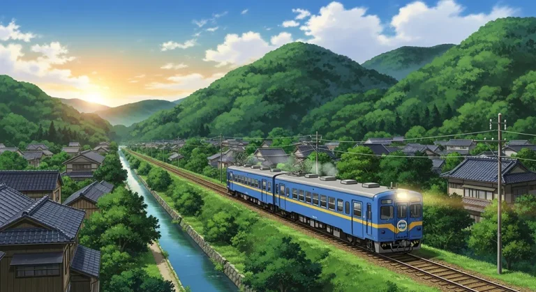 Japanese anime railway 4K background image for widescreen laptops and PCs