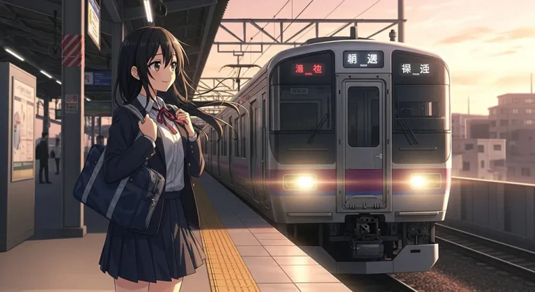 Japanese anime railway 4K background image for widescreen laptops and PCs