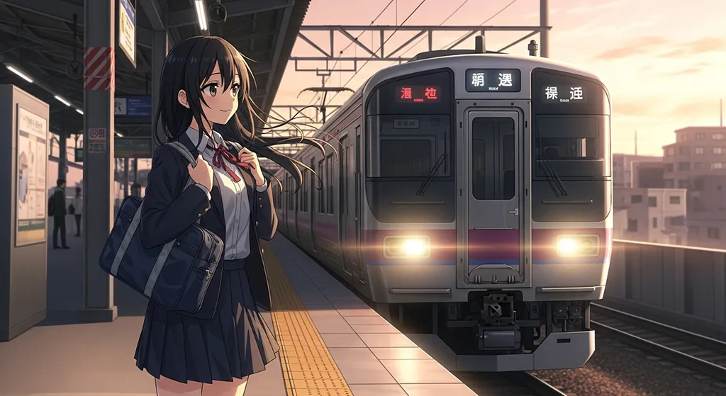 Japanese anime railway 4K background image for widescreen laptops and PCs
