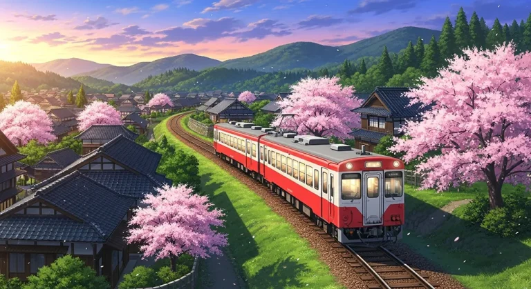 Aesthetic anime train ultra HD 4K wallpaper background for laptop display