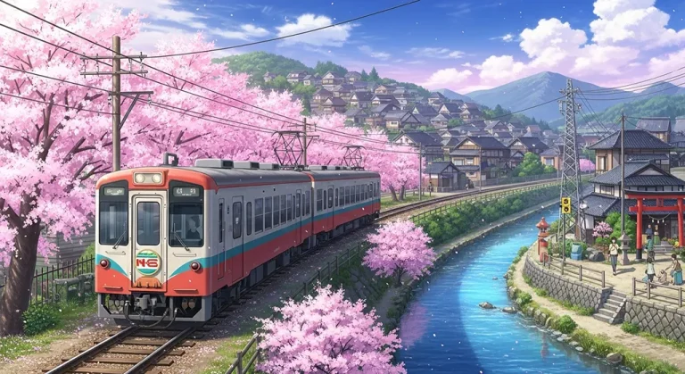 Anime train stylish ultra HD 4K background wallpaper for desktops and PCs