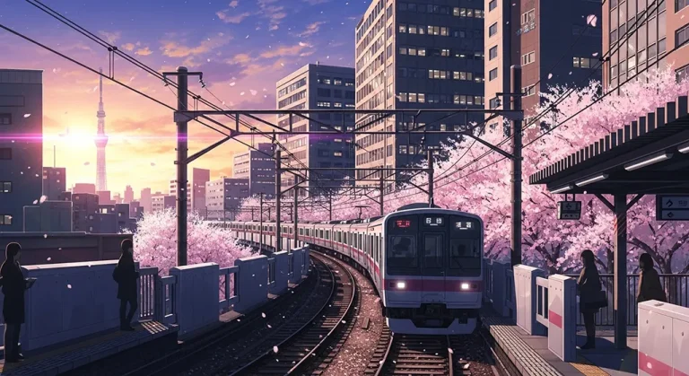 Anime train aesthetic wallpaper in 4K ultra HD for laptop and desktop screens