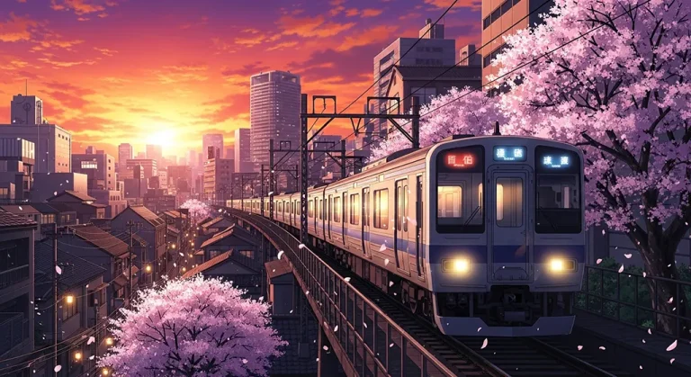 Aesthetic anime train 4K wallpaper for computer screen backgrounds