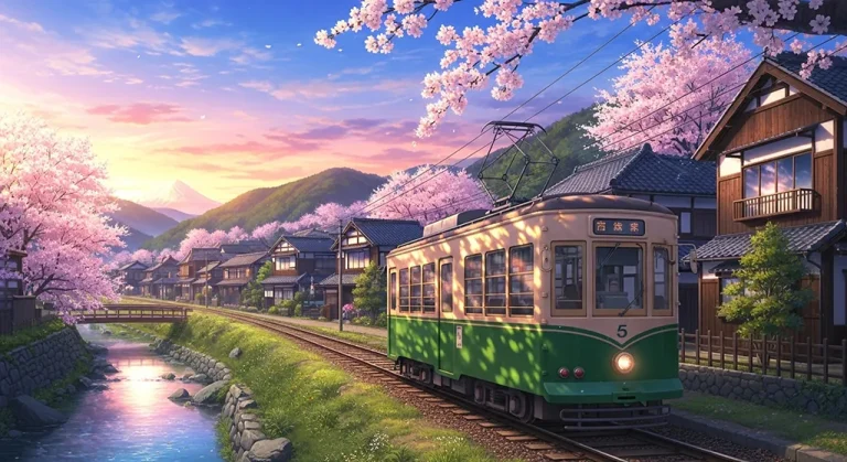 Japanese anime-inspired train wallpaper in 4K for PC and laptop monitors