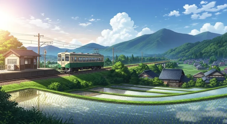 Cool Japanese anime train HD wallpaper in 4K for laptop and desktop screens