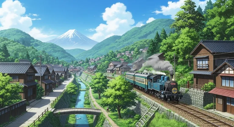 Japanese anime-inspired train wallpaper in 4K for PC and laptop monitors