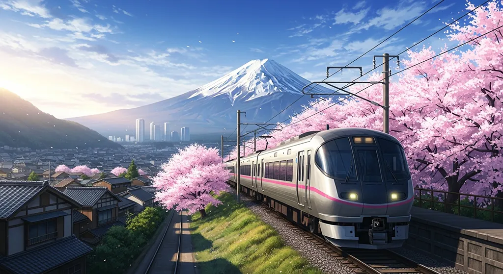 Japanese anime-inspired train wallpaper in 4K for PC and laptop monitors
