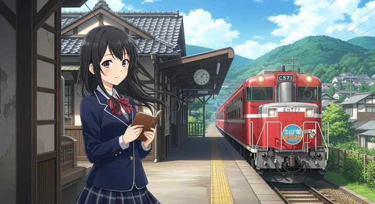 Japanese anime railway 4K background image for widescreen laptops and PCs