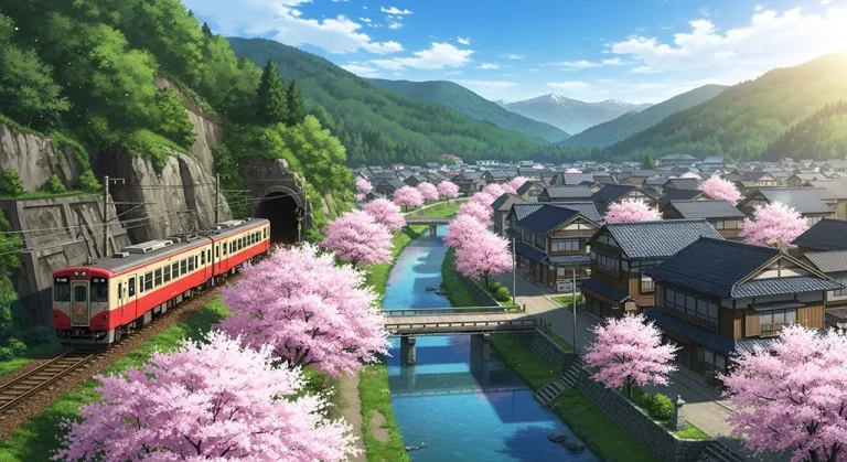 Japanese anime railway 4K background image for widescreen laptops and PCs