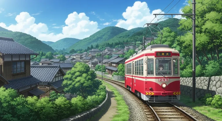 Cool Japanese anime train HD wallpaper in 4K for laptop and desktop screens