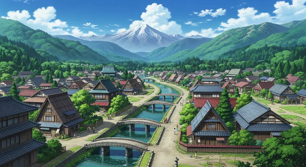 Scenic anime village HD wallpaper in 4K resolution for computer and notebook screens