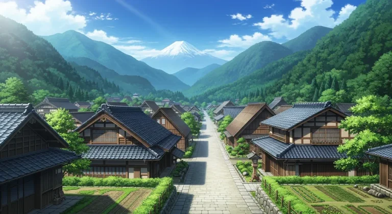 Anime village wallpaper in 4K resolution, perfect for laptop and desktop setup