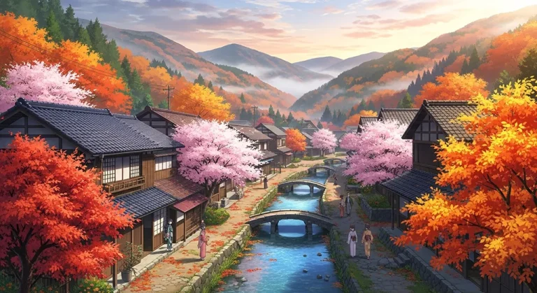 Anime village 4K HD wallpaper image for widescreen desktop PCs and laptops