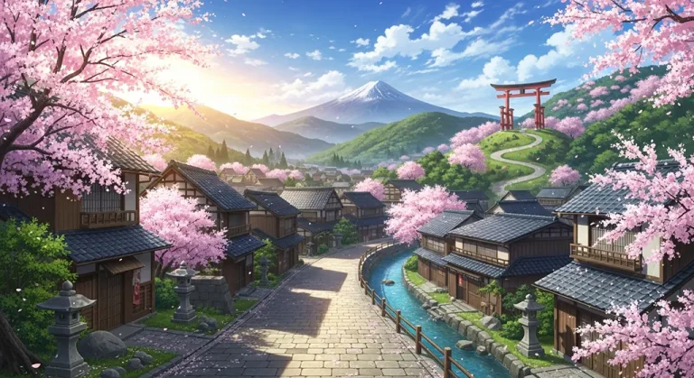 High-quality anime village ultra HD wallpaper in 4K resolution for computers