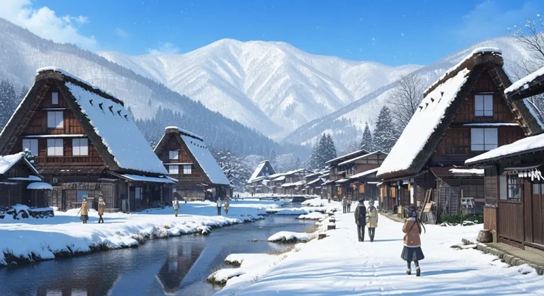 Anime village aesthetic wallpaper in 4K ultra HD for laptop and desktop screens