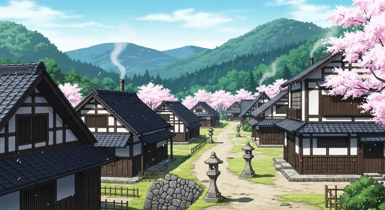 Anime village 4K wallpaper for computer monitor and laptop background display