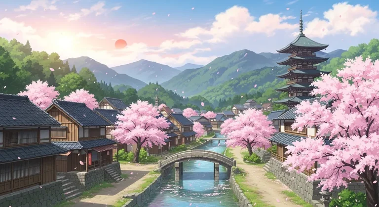 Japanese anime village wallpaper in 4K for desktop PC and widescreen laptops