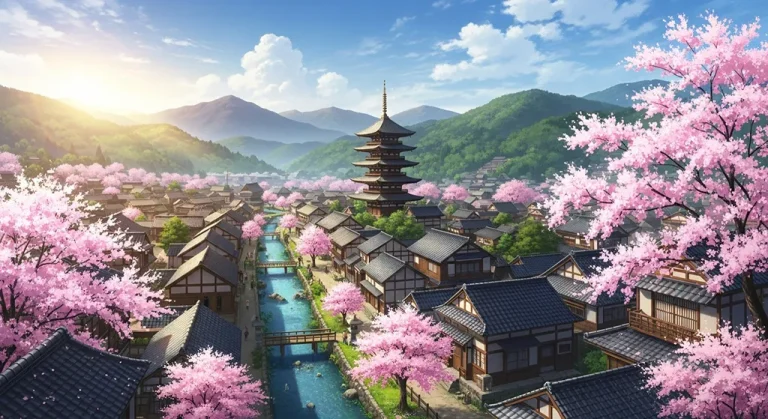Anime village ultra HD desktop wallpaper in 4K resolution for computer screens