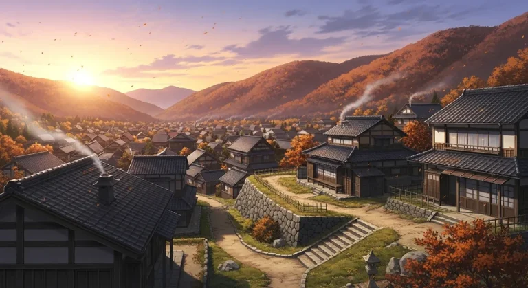 High-quality anime village 4K wallpaper image for desktop monitor backgrounds