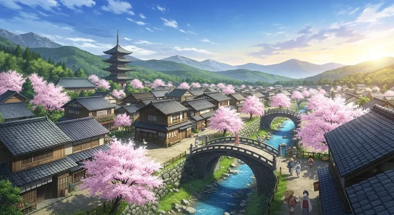Anime village ultra HD desktop wallpaper in 4K resolution for computer screens