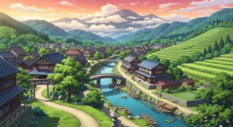 Japanese anime village ultra HD wallpaper for desktop and notebook screens