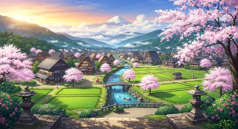 Anime village ultra HD desktop wallpaper in 4K resolution for computer screens