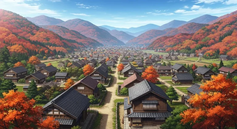 Anime village 4K wallpaper for desktop PC and laptop, Japanese countryside background