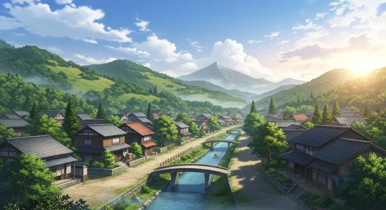 Anime village stylish ultra HD 4K background wallpaper for desktops and PCs