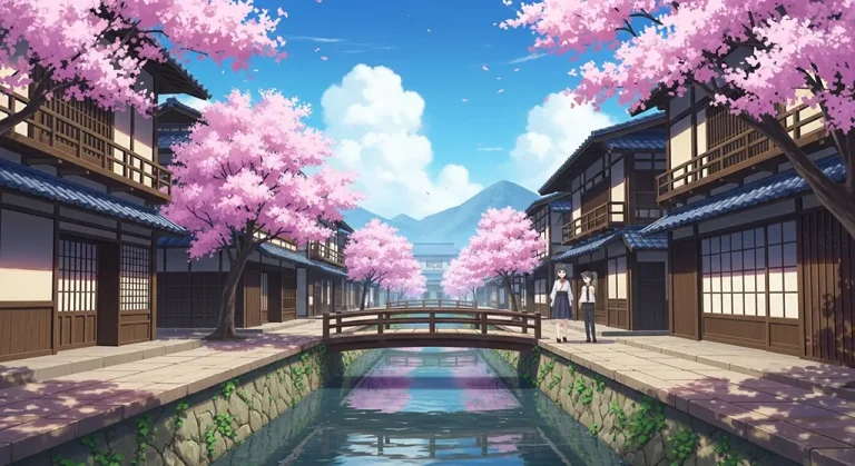 Anime village stylish 4K desktop wallpaper for laptop background display