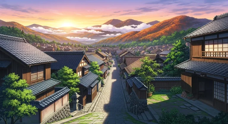 Anime village stylish 4K desktop wallpaper for laptop background display