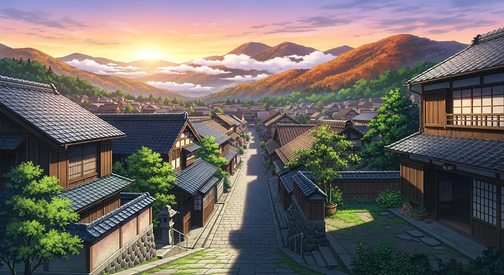 Anime village stylish 4K desktop wallpaper for laptop background display