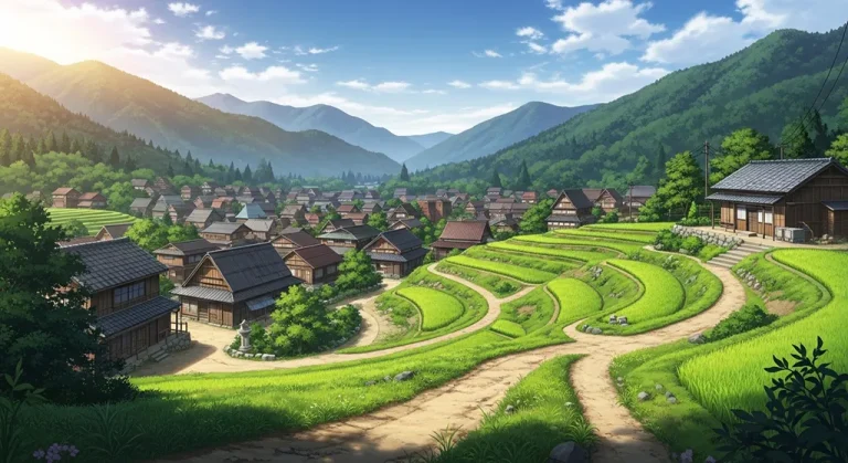 Anime village 4K wallpaper for computer monitor and laptop background display