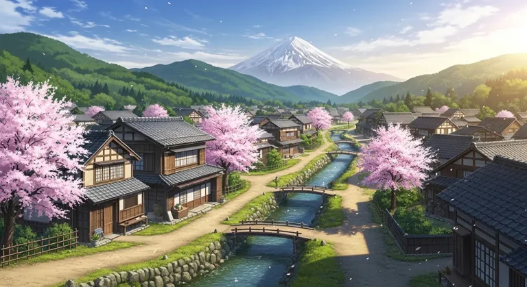 Anime village stylish ultra HD 4K background wallpaper for desktops and PCs