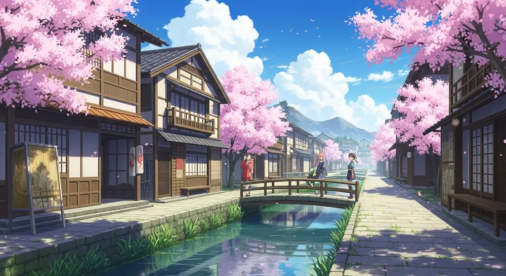 Scenic anime village HD wallpaper in 4K resolution for computer and notebook screens