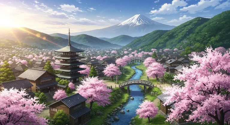 Japanese anime village wallpaper in 4K for desktop PC and widescreen laptops