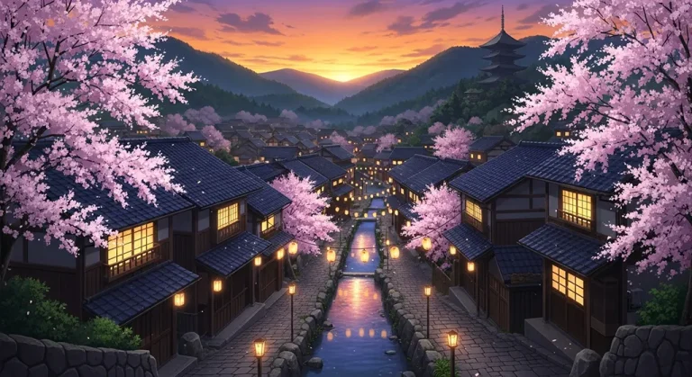 Anime village 4K wallpaper for computer monitor and laptop background display