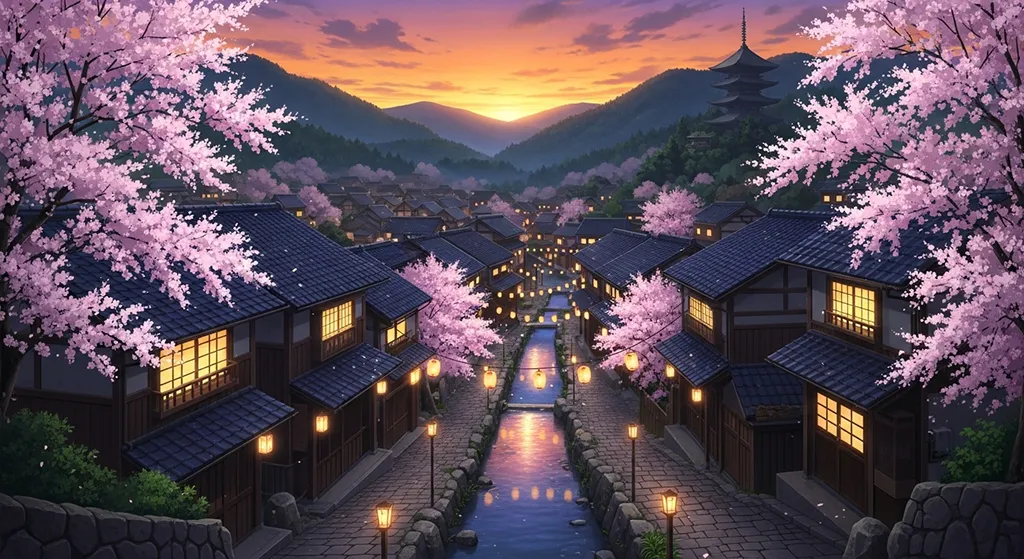 Anime village 4K wallpaper for computer monitor and laptop background display