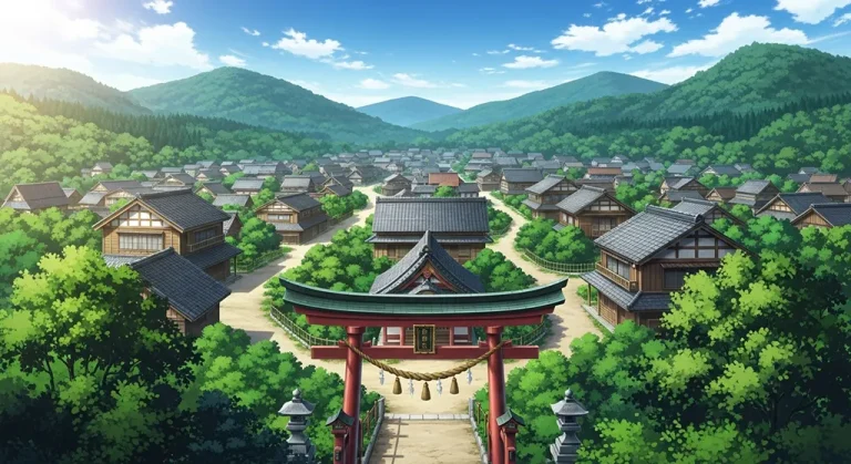 Anime village in 4K resolution wallpaper, optimized for desktop PC and notebook