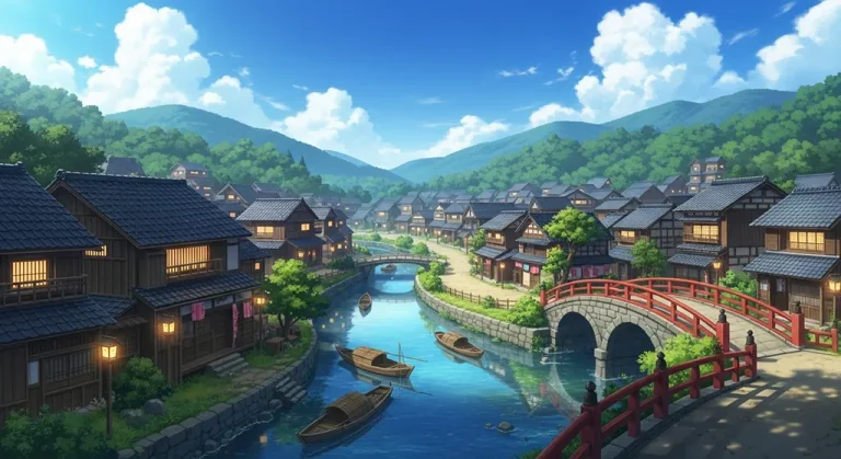 High-resolution anime village 4K background image for desktop monitors and laptops