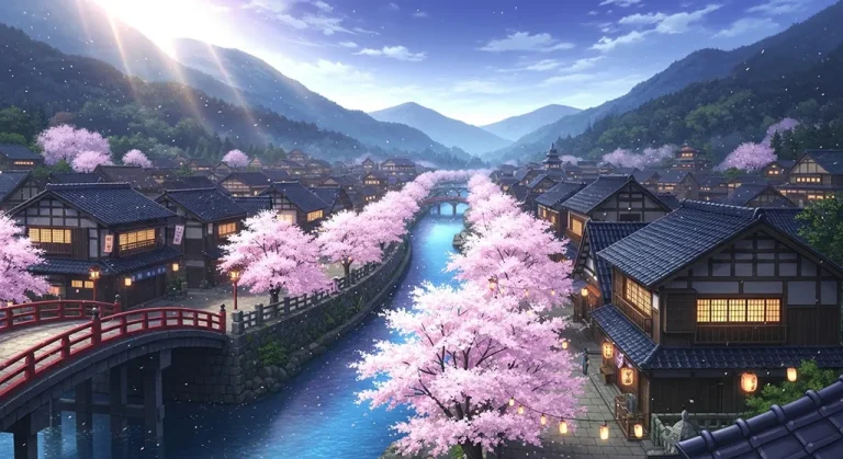 Ultra sharp anime village 4K desktop wallpaper image for widescreen laptops