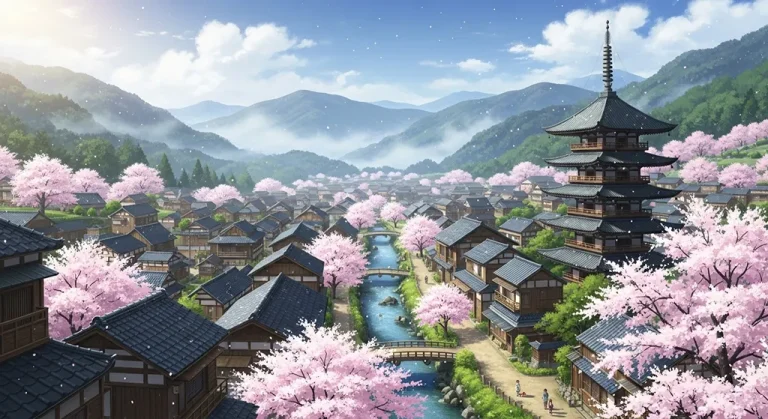 Ultra sharp anime village 4K desktop wallpaper image for widescreen laptops