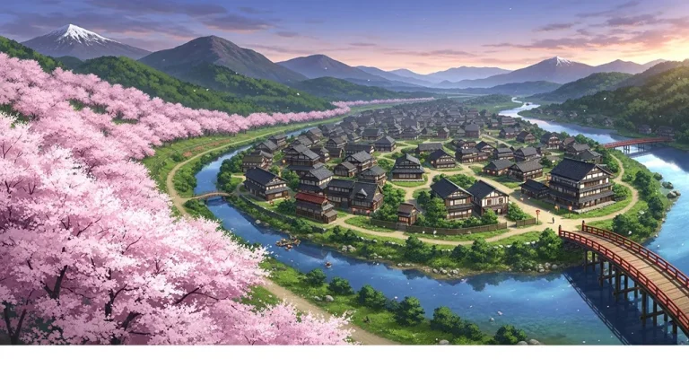 Anime village wallpaper in 4K resolution, perfect for laptop and desktop setup