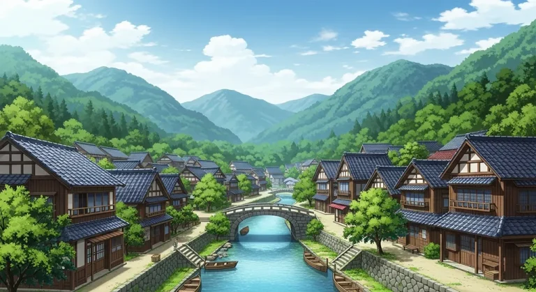 High-resolution anime village 4K background image for desktop monitors and laptops