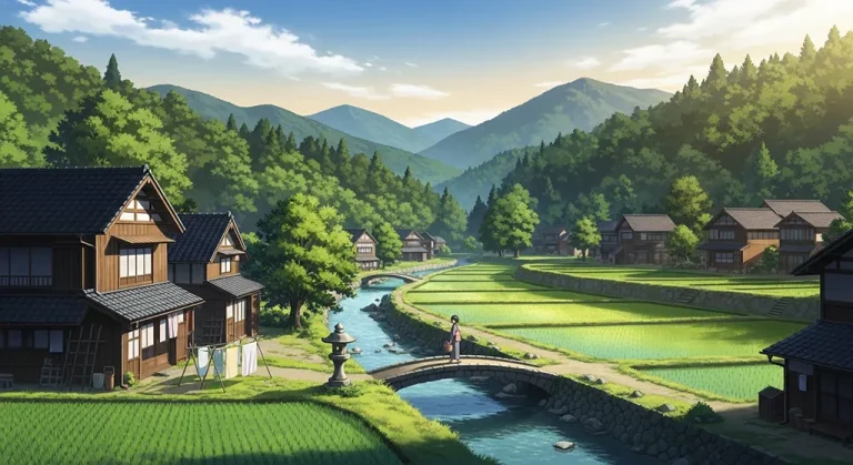 Anime village stylish ultra HD 4K background wallpaper for desktops and PCs
