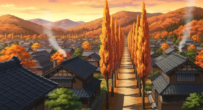 Anime village in 4K resolution wallpaper, optimized for desktop PC and notebook