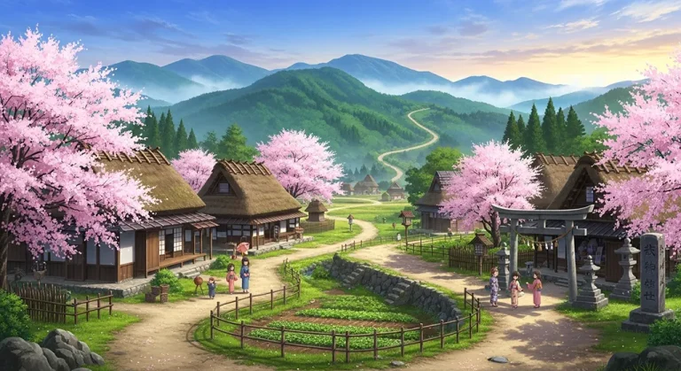 High-quality anime village 4K wallpaper image for desktop monitor backgrounds