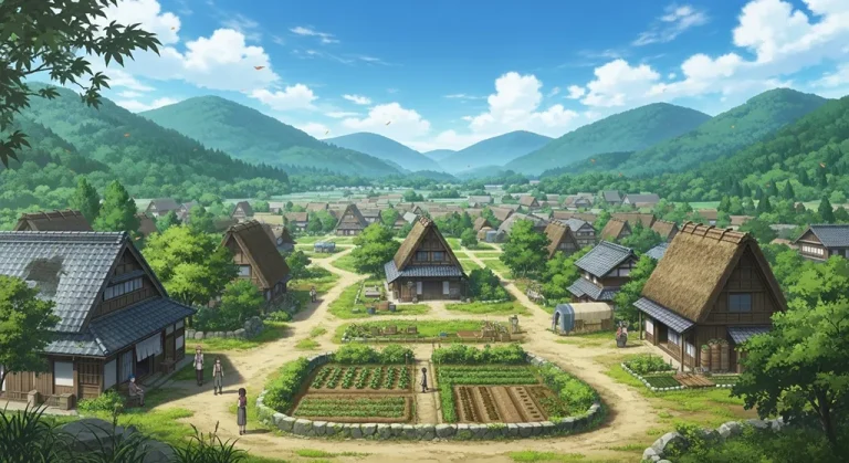Anime village in 4K resolution wallpaper, optimized for desktop PC and notebook