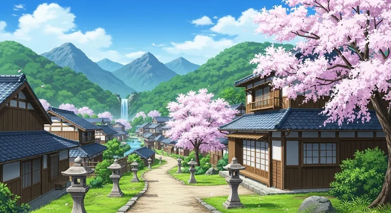 Anime village in 4K resolution wallpaper, optimized for desktop PC and notebook